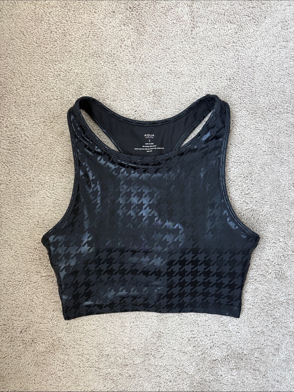 Aqua Athletic Black Houndstooth Sports Bra